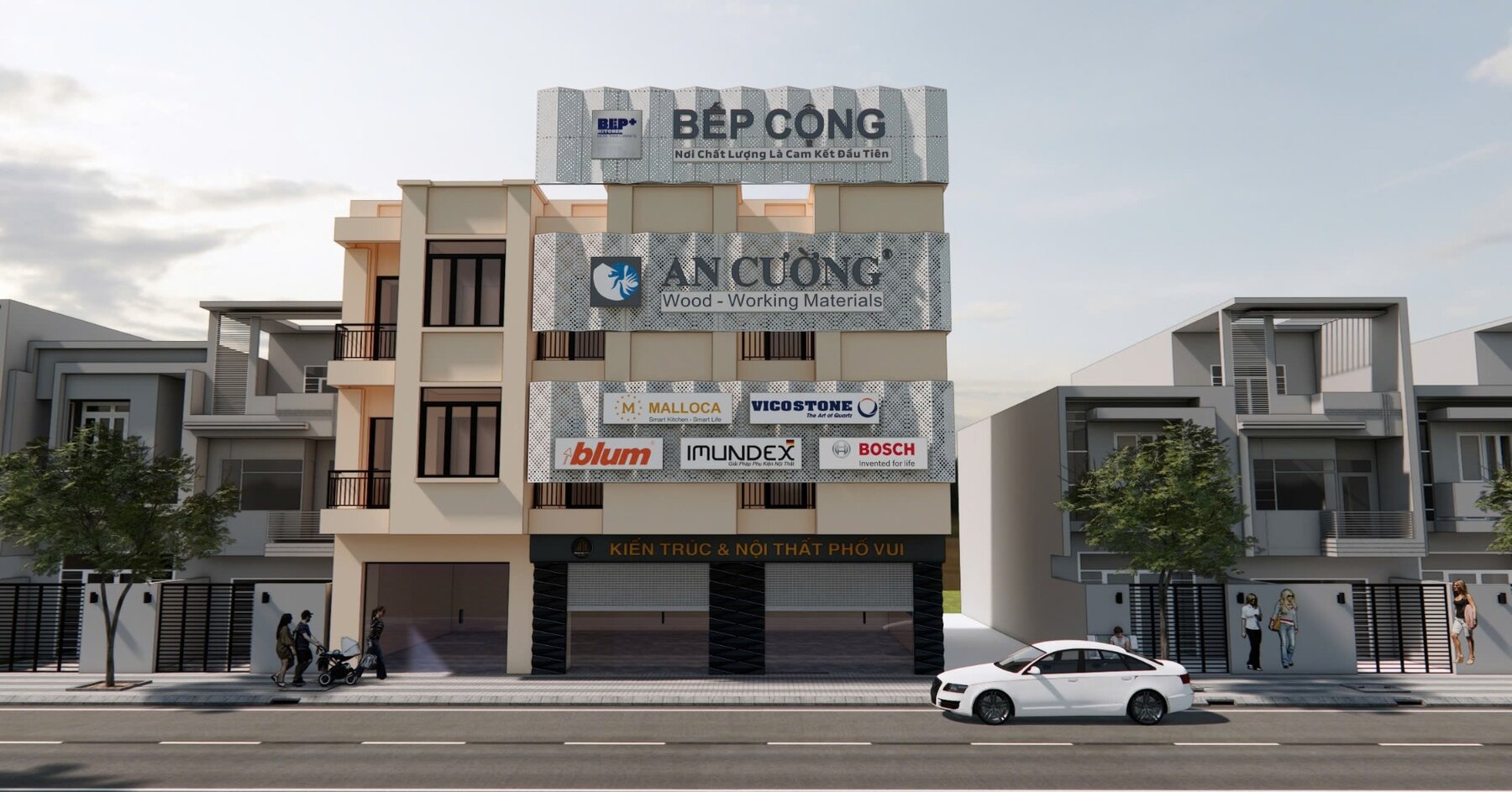 Phối cảnh thiết kế showroom gỗ An Cường – Bếp Cộng